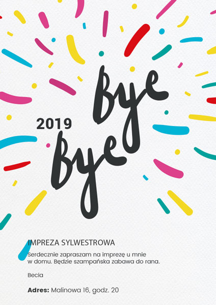 Zaproszenie na Sylwester 2019 BYE BYE